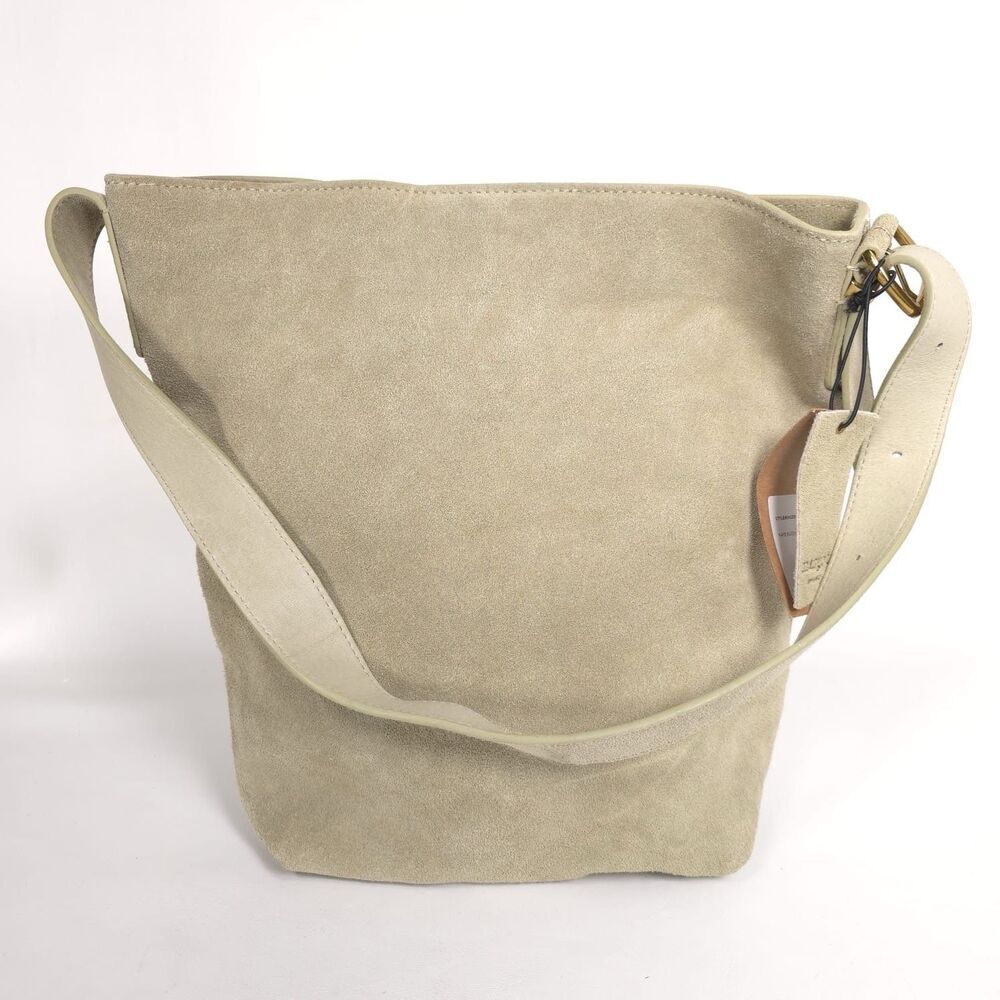 New Margot NEW YORK Kaye Bucket Tote LEATHER Bag Soft Suede Crossbody Green - Picture 8 of 11